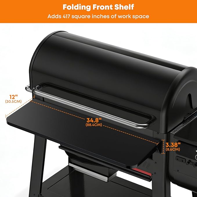 Stanbroil Folding Front Shelf for Weber Searwood 600 XL Pellet Grill, Grill Accessories to Add Work Space, Storage and Food Prep, 34.8" L X 12" W