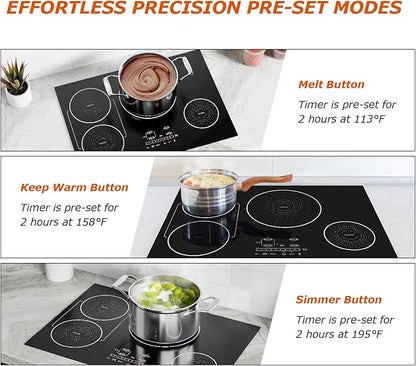 30 Inch Induction Cooktop 4 Burners, Flat Glass Top Electric Stove Hob with Bridge-SYNC, 3 Preset Modes Booster, Timer, Pause, Child Lock, Drop in, 208~240V/40A, Black