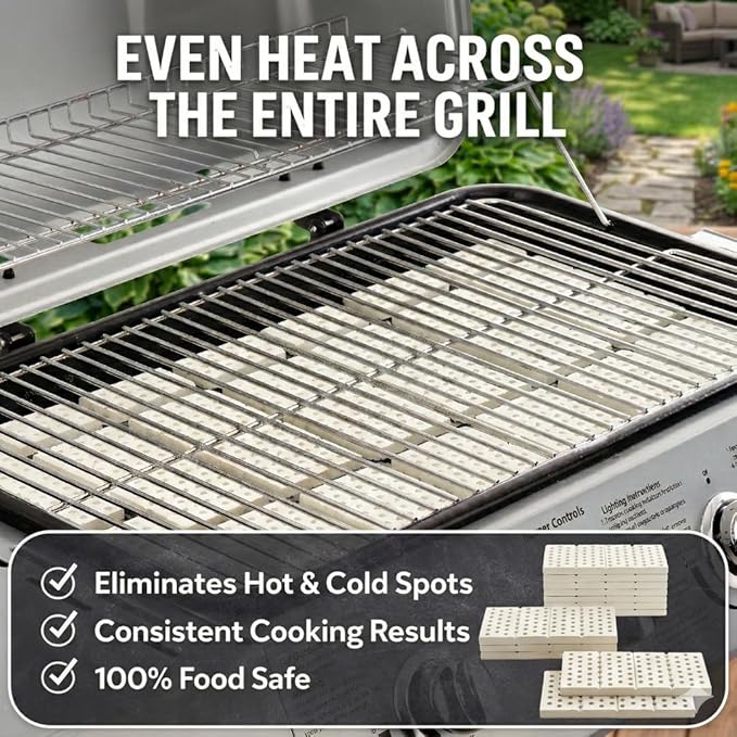 BBQ King Ceramic Grill Briquettes 15-Pack Self-Cleaning Reduces Flare Ups Replaces Lava Rocks 270 Sq in Coverage Compatible with Turbo Nexgrill Members Mark Char-Broil Gas Grills