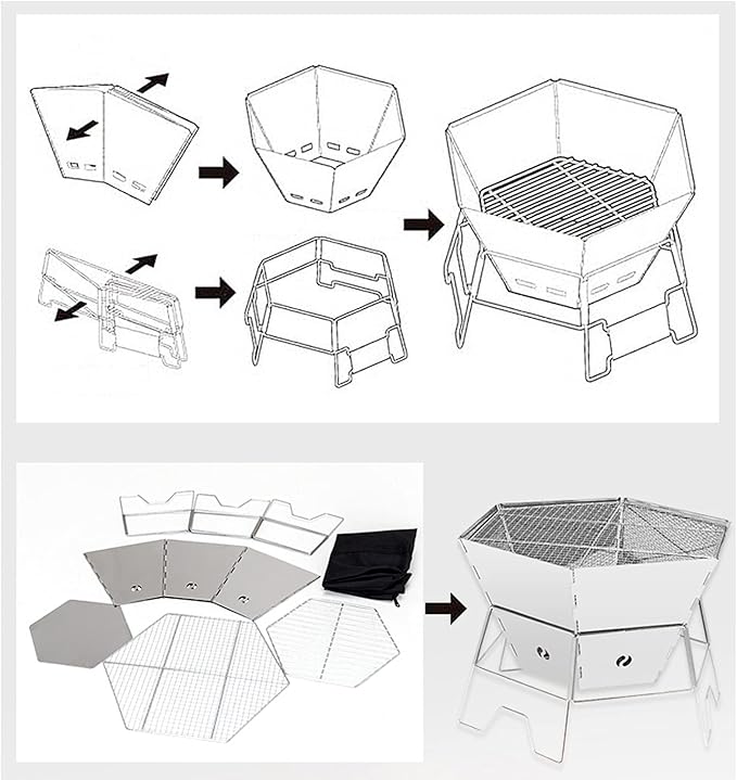 Charcoal Grill Outdoor Stainless Steel Folding Charcoal BBQ Grill Make Lightweight Steel Mesh Grill Camping Grill for Outdoor Camping Cooking Backpacking Party Camping Grill