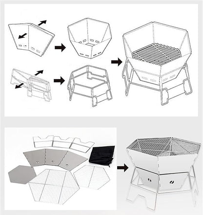 Charcoal Grill Outdoor Stainless Steel Folding Charcoal BBQ Grill Make Lightweight Steel Mesh Grill Camping Grill for Outdoor Camping Cooking Backpacking Party Camping Grill