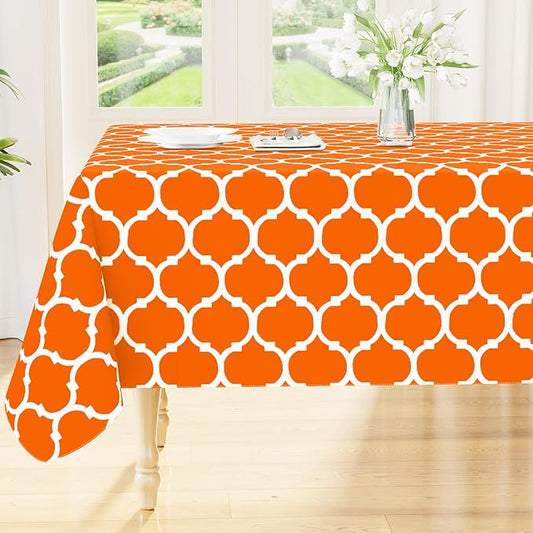 Smiry Square Table Cloth, Waterproof Vinyl Tablecloth with Flannel Backing for Square Tables, Wipeable Spillproof Plastic Tablecloths for Dining, Camping, Indoor and Outdoor (54"x54", Bright Orange)