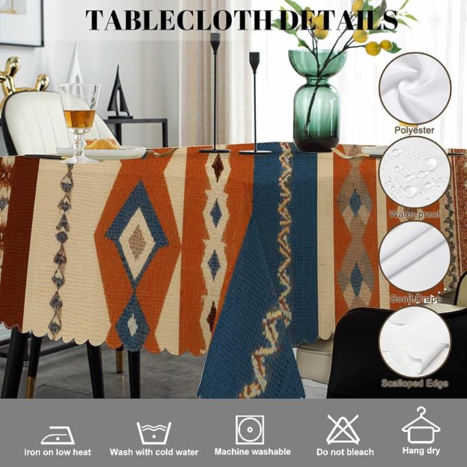 Swono Tribal Patterns Rectangular Tablecloth Vintage Geometric Native Southwestern Style Washable Table Cloth Kitchen Dining Room Table Cover for Party Dinner 50x72 Inch Tablecloths