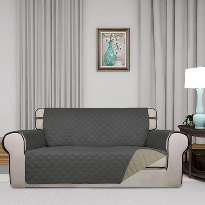 PureFit Reversible Quilted Couch Covers for Dogs Loveseat Sofa Cover 54" | Dark Gray/Beige, Water Resistant Couch Protector, Washable Pet Couch Cover with Non Slip and Elastic Straps For Kids