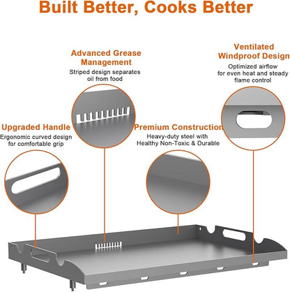 22 Inch Griddle Top for Blackstone with Spatula Set, Flat Top Griddle Replacement Part for Blackstone 1666 1813 1833 2203 with Rear Grease System, Powder Coated Steel Healthy Non-Toxic Durable