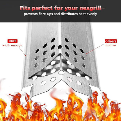 Uniflasy Parts for Nexgrill 720-0830H, 720-0888/720-0888N, Cuisinart CGG-7400 – 17" Stainless Steel Cooking Grates (2 Pack) + Heat Plates/Flame Tamers (5 Pack) for Nexgrill Replacement Parts