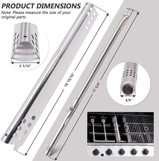 Criditpid Grill Replacement Parts for Charbroil Performance 4 Burner 463342119 463347017, Heat Plates, Burners, Crossover Tube, Igniter & Temp Gauge Kit for Char Broil 463349917 463376319 Grill.