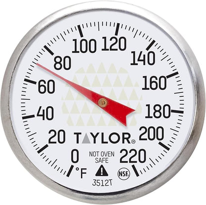 Taylor Instant Read Analog Meat Food Grill BBQ Cooking Kitchen Thermometer with Red Pocket Sleeve Clip, 1 Inch Dial