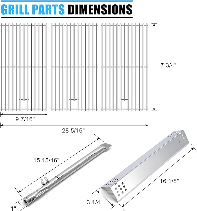 Replacement Parts for Monument Grill 35633 41847NG 24367 24633, A0212926 Main Burner & D010012307 Flame Tamer & A0212804 Cooking Grid & Grease Tray & Igniter for 35633 Monument Grill
