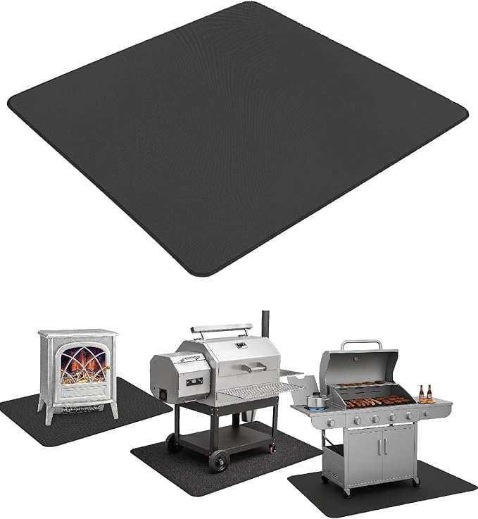 UNCO- Under Grill Mats for Outdoor Grill, 48" x 40", Black Double-Sided, Fireproof, Reusable, Portable, 3 Layers, Waterproof & Easy to Clean, Grill Matt for Outdoor Grill Deck Protector