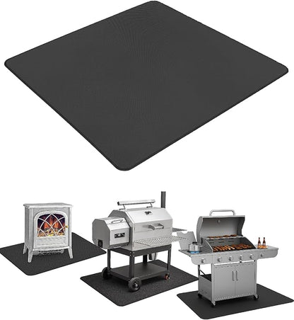 UNCO- Under Grill Mats for Outdoor Grill, 48" x 40", Black Double-Sided, Fireproof, Reusable, Portable, 3 Layers, Waterproof & Easy to Clean, Grill Matt for Outdoor Grill Deck Protector