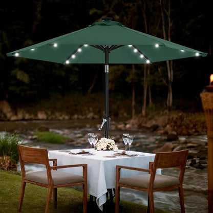 MASTERCANOPY 7.5FT 6Ribs Patio Umbrella with 32 Solar LED Lights, Outdoor Market Umbrella with Tilt & Crank, UV Protection & Fade Resistant Fabric, Easy Set-Up for Garden, Deck, Pool (Forest Green)