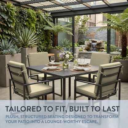 California Umbrella Outdoor Dining Chair, Set of 4 Patio Seat Cushions, 20 x 40 Inch, Premium Outdoor Memory Foam, Fade Resistant, Sunbrella Fabric, Fabric Ties, Antique Beige
