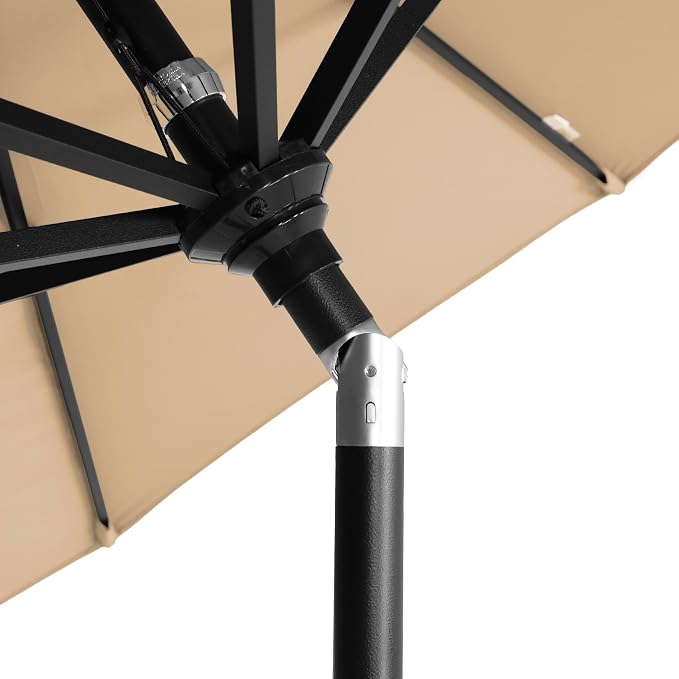 California Umbrella 12-Year-Non-Fading, 9Ft Premium Sunbrella Patio Umbrella, Hand-Crank, Button-Tilt, Black Frame, Heather Beige Fabric