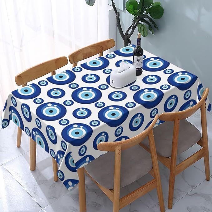 Blue Evil Eyes Tablecloth, Polyester Waterproof Table Cloth for Parties Kitchen Dining Picnic Wedding Home Decor Outdoor Indoor Rectangle 54x72 Inches