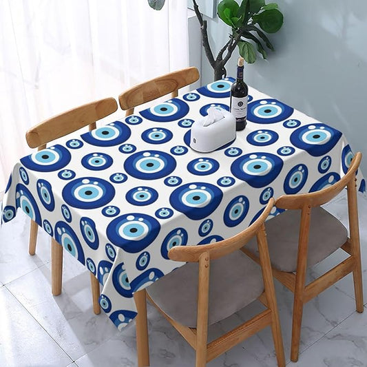 Blue Evil Eyes Tablecloth, Polyester Waterproof Table Cloth for Parties Kitchen Dining Picnic Wedding Home Decor Outdoor Indoor Rectangle 54x72 Inches