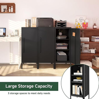 Metal Storage Cabinet with Door & 2 Adjustable Shelves 39.5” Small Storage Cabinet with Magnetic Closure for Home Office Garage Kitchen (Black)