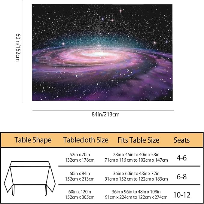 TKS MITLAN Purple Spiral Galaxy Tablecloth Decor Universe Stars Shine Beautiful Glow Table Cloth Dining Room Kitchen Table Cover 60" X 84" Oblong/Rectangle