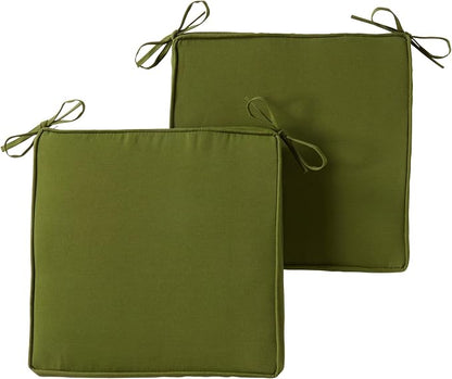 Outdoor 18 inch Square Patio Dining Chair Pads – Comfortable Fiber-Filled Seat Cushions with Ties, Reversible Polyester Fabric - Hunter Green, Set of 2