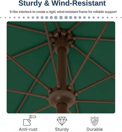 PatioKingdom 9FT Patio Outdoor Umbrella-UPF 50+ Sun Shade with Wind Vent, Push-Button Tilt & Smooth Crank Lift, Rust-Resistant Fiberglass Frame for Garden, Backyard,Yard (Dark Green)