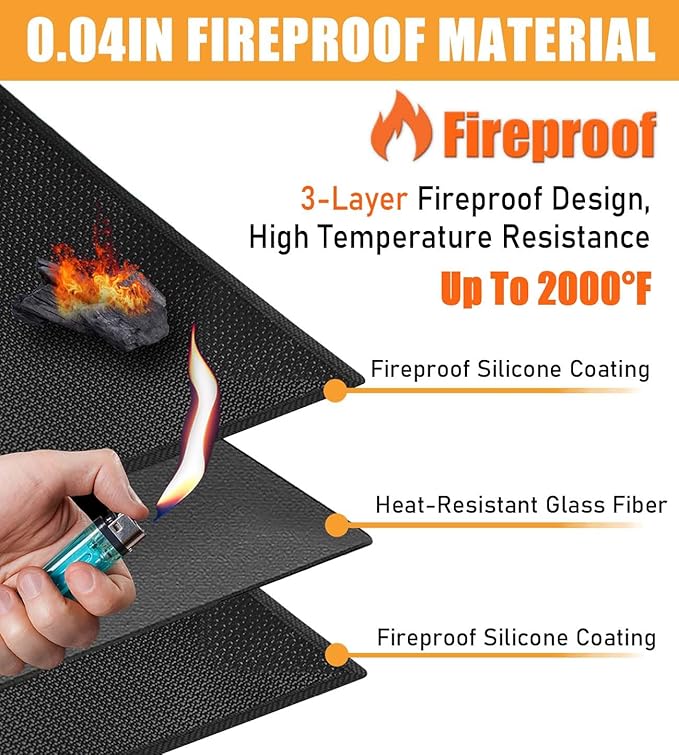 Grill Matt for Outdoor Grill Deck Protector Compatible with Blackstone Griddle Mat to Protect Deck and Patio, Fireproof Accessories Compatible with Blackstone Griddle, 48x36x0.04in, Black