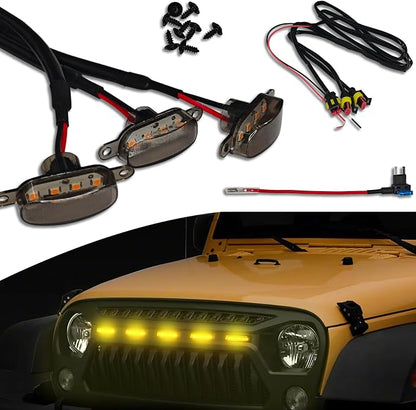Compatible Lights 3PCS Front Grille Lights Compatible with 2004-2019 for-d F150 2013-2018 Ram 1500 Style Aftermarket Grille, Amber LED Marker Light with Harness and Fuse(Amber)