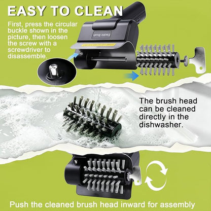 BBQ Electric Grill Brush for Outdoor Grill, Electric Grill Cleaner Brush | 1100RPM electric bbq grill brush with Dual Safety Lock, Splash-Proof Grill Cleaning Brushes Scrubber, 2 Stainless Steel Heads