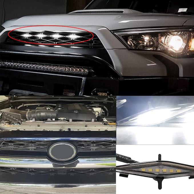 White Grille Lights for 4Runner TRD Pro 2014-2023, Smoked Shell LED Grill Light for 4Runner TRD Off-Road, Limited, SR5 2014-2019 with Fuse