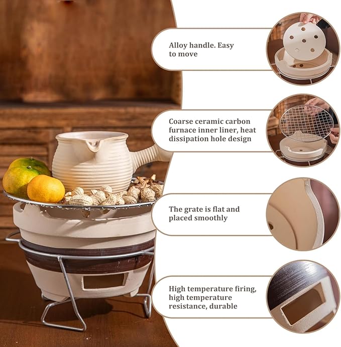 Clay Charcoal Stove,Indoor Outdoor Chinese Clay Grilling Stove Hibachi Grill Barbecue Stove BBQ Charcoal Stove Tea Making Stove for Home Camping Cooking Accessories