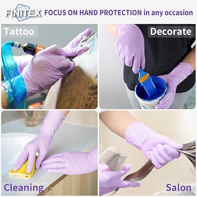 FINITEX Nitrile Disposable Latex-Free Gloves Purple - 5mil 100PCS Latex/Powder-Free 12inch Cleaning Medical Exam Food Glove