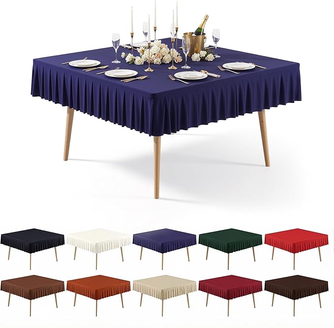 PARTISKY Navy Blue Spandex Square Tablecloths 54x54 Inch, Wrinkle Free Fitted Card Table Cloth Stretch Square Table Cover for Kitchen Dinner, Holiday Party, Wedding Banquet, Display Trade Show