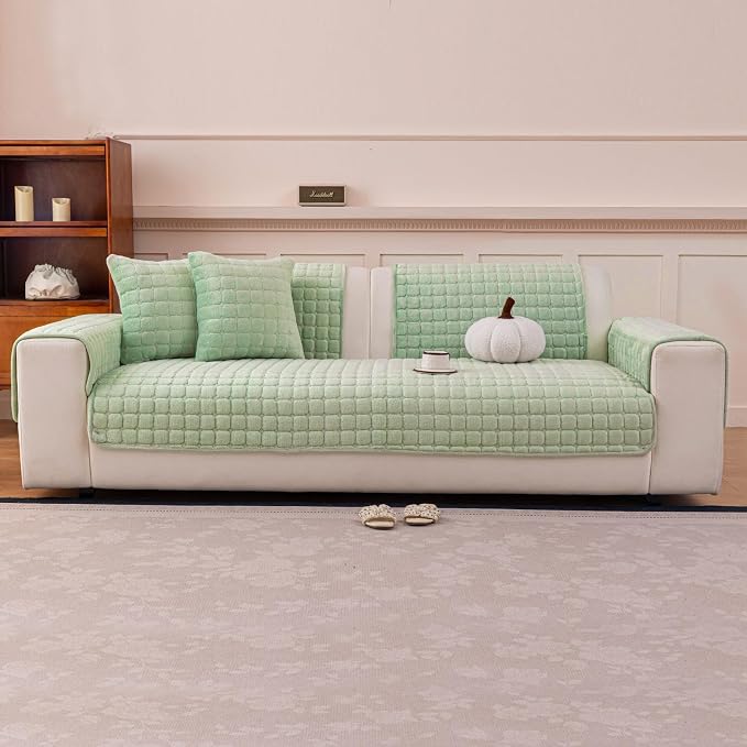 Velvet Couch Cover, Plush Sectional Sofa Cover Washable, Anti Slip Sofa Slipcover for Armrest & Backrest, Furniture Protector Covers for Pets & Kids(1PC,Sage Green,36"×36")