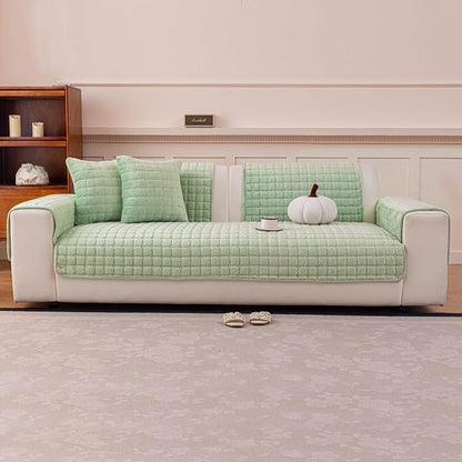 Velvet Couch Cover, Plush Sectional Sofa Cover Washable, Anti Slip Sofa Slipcover for Armrest & Backrest, Furniture Protector Covers for Pets & Kids(1PC,Sage Green,36"×36")