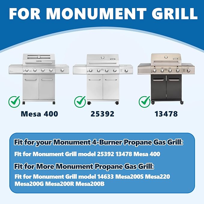 SafBbcue 98888 Grill Grates for Monument Grill 25392 13478 Grill Replacement Parts, Monument Mesa 400 Grill Accessories Parts, Cast Iron Cooking Grids for Monument Grills 4-Burner Propane Gas Grill