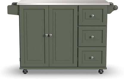 Homestyles Mobile Kitchen Island Cart with Stainless Steel Top, Sage Green