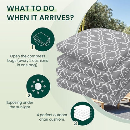 HARBOREST Outdoor Chair Cushions Set of 4, Water Resistant Patio Chair Cushions with Ties, Outdoor Seat Cushions for Patio Furniture, 17"x16"x2", Grey Geometry