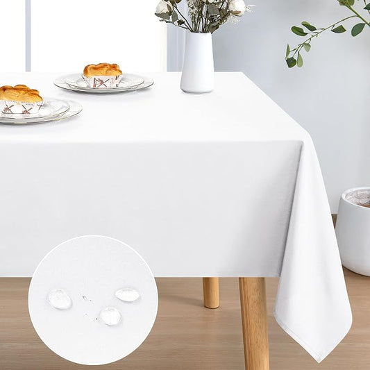 DWCN Rectangle Tablecloth - 70 x 140 Inch - Waterproof Stain and Wrinkle Resistant Washable Table Cloth, Decorative Fabric Table Cover for Kitchen Dining Room Party and Outdoor Use, White