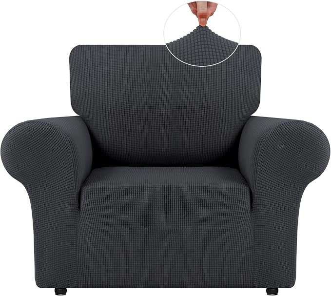 LURKA Stretch Chair Cover for Sofa, 1 Piece Armchair Slipcover, Dark Grey | Soft Stretch Jacquard, Fits 31"-55" Armchairs, Elastic Bottom for Secure Fit, Machine Washable, Pet & Kid Friendly