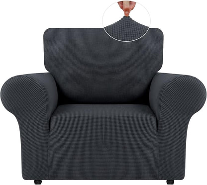 LURKA Stretch Chair Cover for Sofa, 1 Piece Armchair Slipcover, Dark Grey | Soft Stretch Jacquard, Fits 31"-55" Armchairs, Elastic Bottom for Secure Fit, Machine Washable, Pet & Kid Friendly