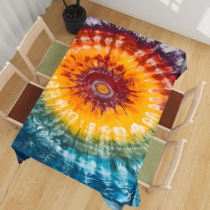 Tie Dye Table Cloth Rectangle Tables Hippie Colorful Swirls Rainbow Art Rectangle Kitchen Table Cover Oblong Tablecloth for Dining Table Buffet Parties Patio Camping 52" x 70" 4-6 Seats