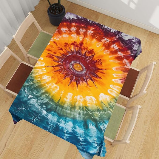 Tie Dye Table Cloth Rectangle Tables Hippie Colorful Swirls Rainbow Art Rectangle Kitchen Table Cover Oblong Tablecloth for Dining Table Buffet Parties Patio Camping 52" x 70" 4-6 Seats