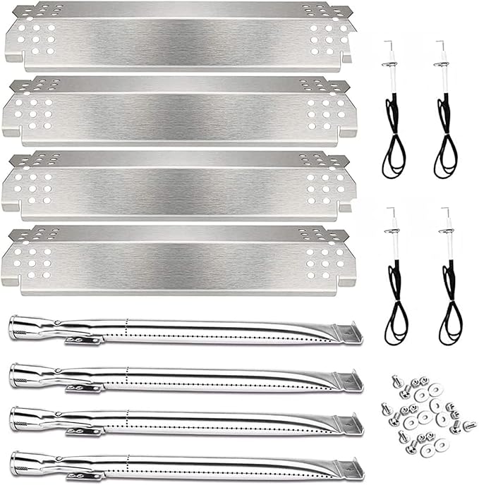 Utheer Grill Replacement Parts for Nexgrill 4 Burner 720-0830H 720-0783E 720-0888 720-0888N, Nexgrill Replacement Parts 4 Burner Included 4 Grill Burner Tube, 4 Heat Plates Shield Tent, 4 Ignitors