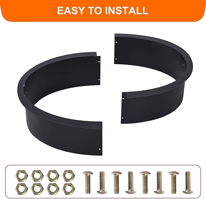 39" Fire Pit Ring - 2.55MM Fire Ring for Outside Fire Pit, Above In-Ground Firepit,Outside Wood Burning DIY,39"x45"x10", Black