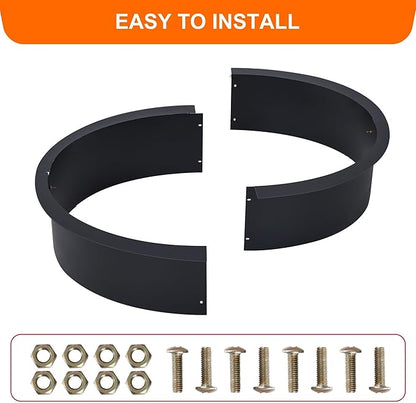 39" Fire Pit Ring - 2.55MM Fire Ring for Outside Fire Pit, Above In-Ground Firepit,Outside Wood Burning DIY,39"x45"x10", Black