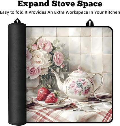 Multi-Design Stove Cover for Glass/Electric Stoves - 3-in-1 Heat-Resistant Protector Mat, Non-Slip Drying Rack 28"x20"