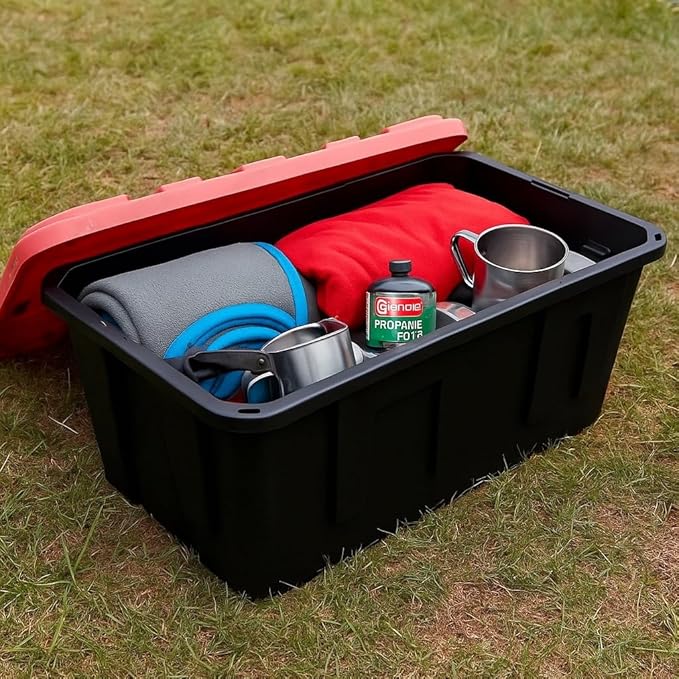 2-Pack 40 Gallon Plastic Storage Bins with Snap Lids, Stackable Storage Containers, Recycled Plastic Construction, Lockable Design with Holes for Zip Ties or Padlocks – Heavy-Duty Storage Boxes