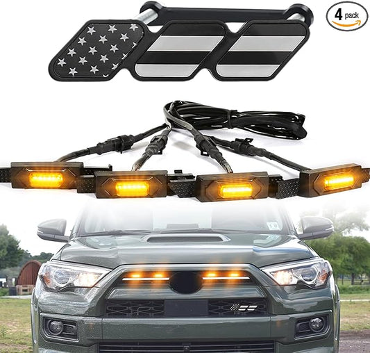 Led Grill Grille Light for 2021 2022 2023 2024 Toyota 4Runner Sr5 Limited TRD-pro Sport Off-Road Front Raptor Lights for Toyota 4Runner Emblems (Amber Lights+Emblems)