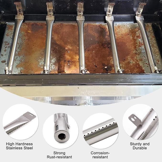 Grill Replacement Part for DynaGlo DGF510SBP, DGF493BNP, 5 Pack Heat Plate Shields & Burner Tubes Repair Kit for Backyard Grill BY13-101-001-12, BY15-101-001-02, GBC1461W and Other Models.