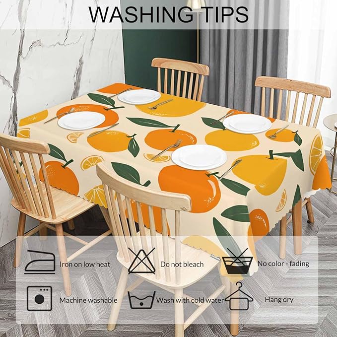 Oranges Kitchen Tablecloth Tropical Fruits Lemons Oranges Indoor Outdoor Table Cover Anti-Oil Table Cloths Dinner Tablecloths for Wedding Banquet BBQ Party, 52x70 Inch(4-6 Seats)