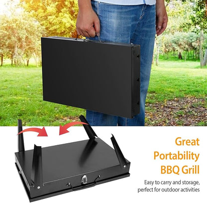 Portable Charcoal Grill Foldable BBQ Suitcase Grill Shelf For Outdoor Camping Picnics Garden Grilling，16.7x10x17.7in